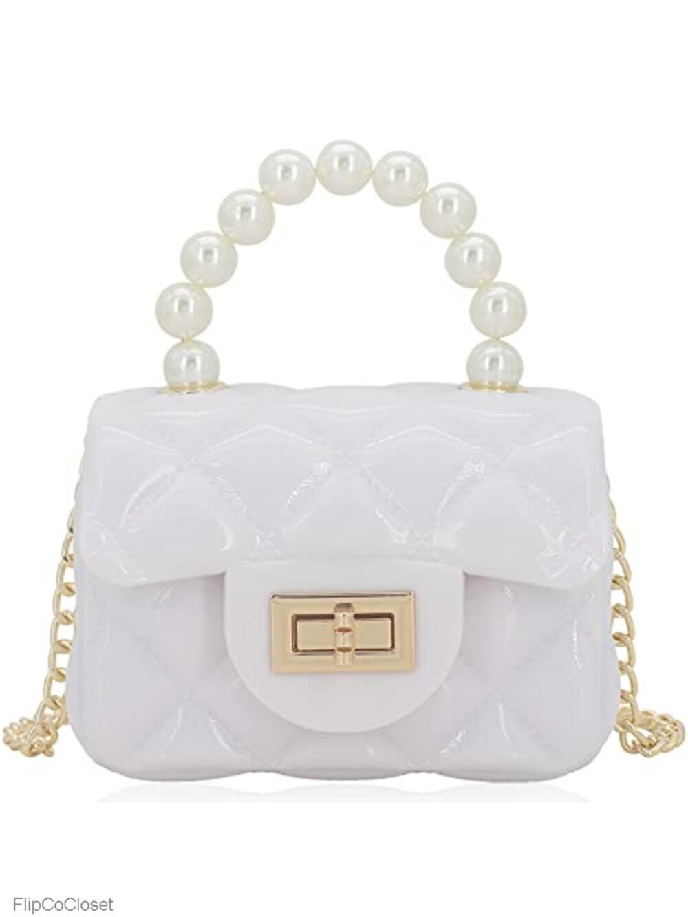 Mini Jelly Purse Flap Handbag with Pearls Top Handle Faux Quilted Crossbody Bag